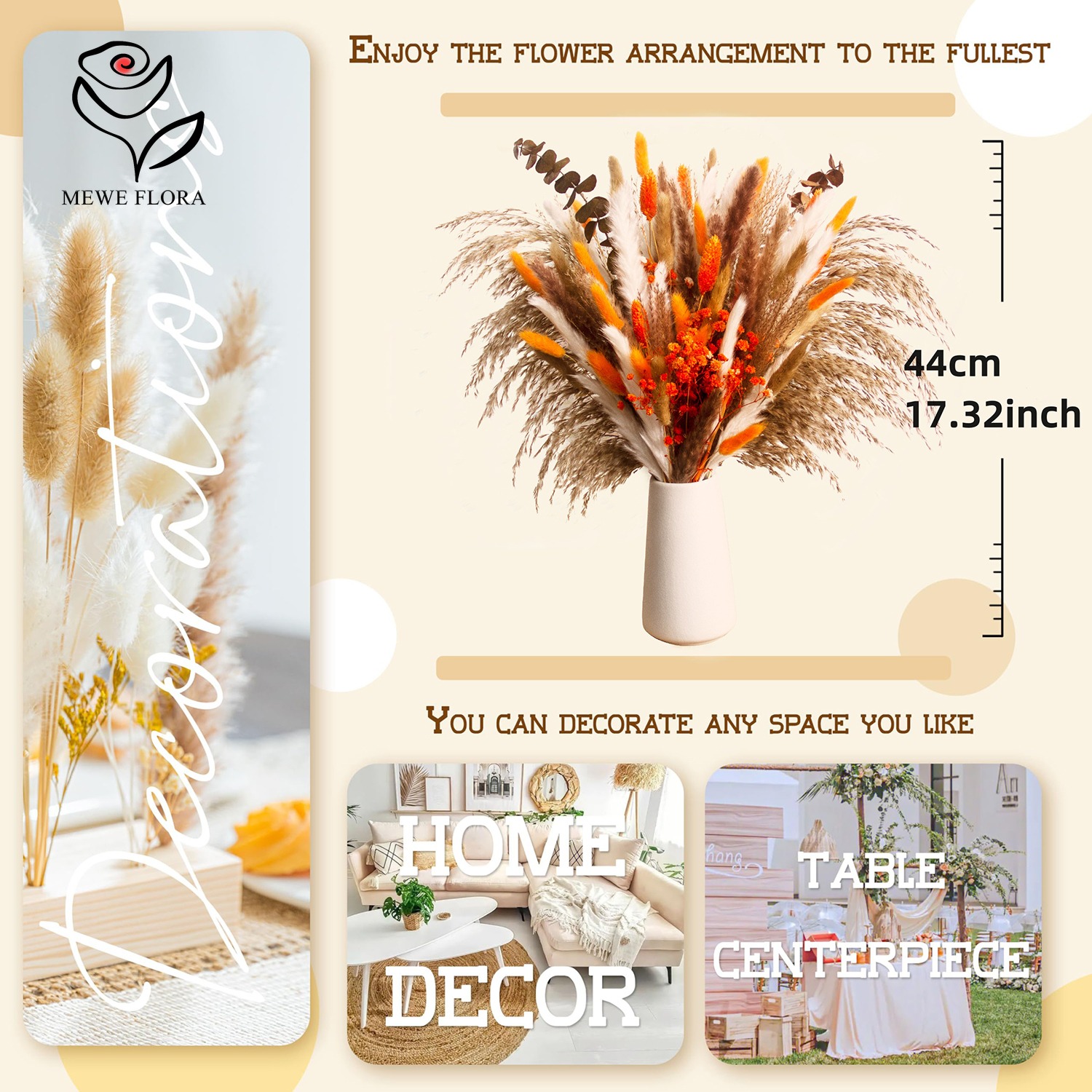 Dried Natural Flowers Pampas B - Dried Flower Bunch ulasan dan harga