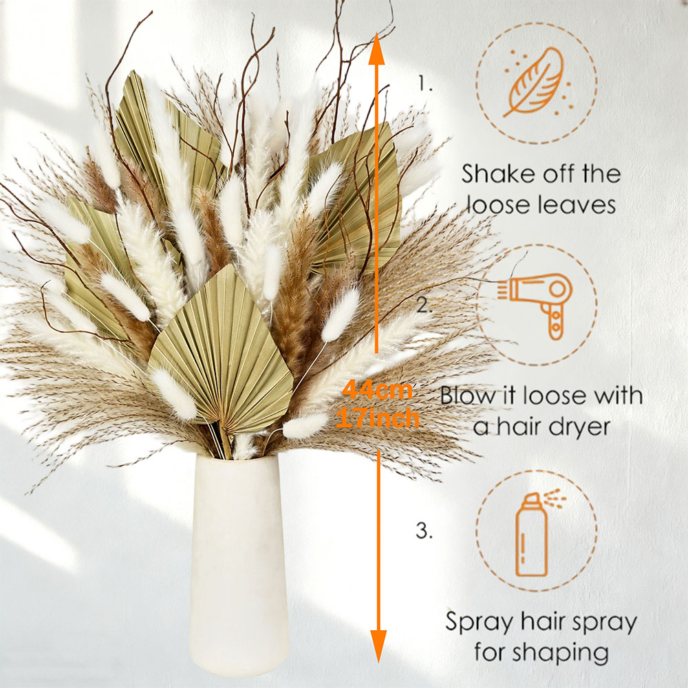 Natural Dried Palm Leaves Bouq - Dried Flower Bunch ulasan dan harga